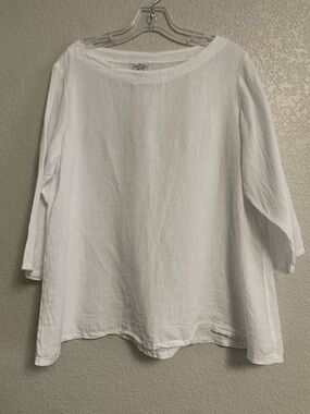 Match Point Shirt Top Womens S Linen Oversized Lagenlook Boho Beach White